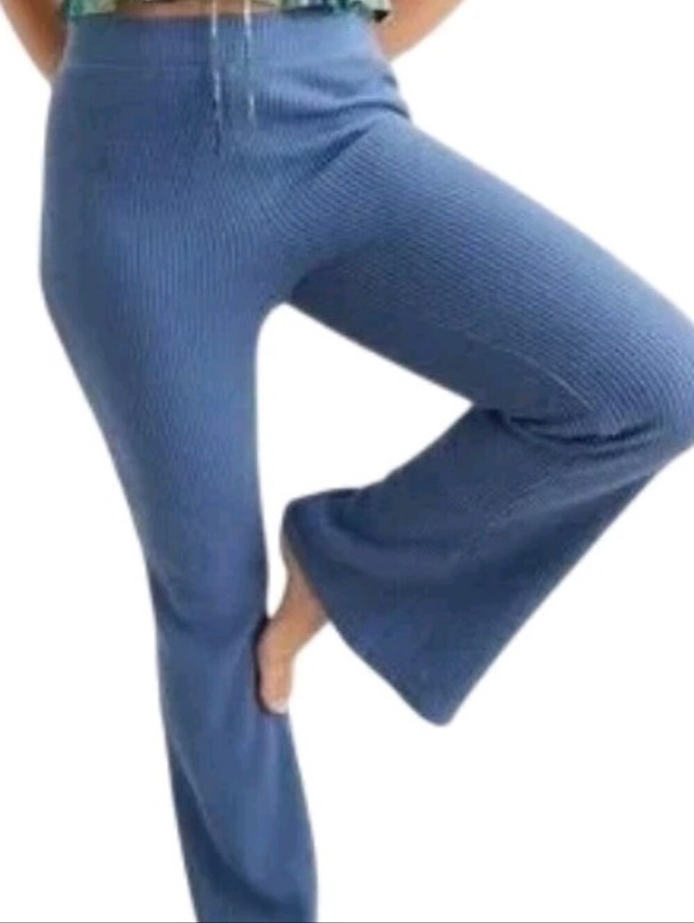 aerie Blue Waffle-Knit Pull-On Flare Pants